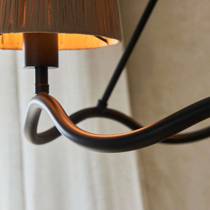 Endon 114212 Wriggle 3lt Pendant Matt black & natural raffia 3 x 6W LED E14 (Required) - westbasedirect.com