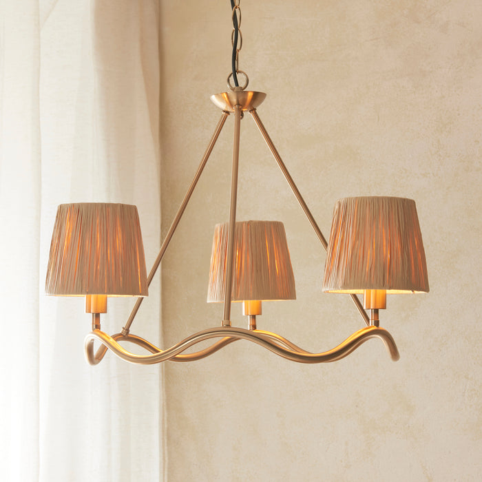 Endon 114213 Wriggle 3lt Pendant Brushed aged brass plate & natural raffia 3 x 6W LED E14 (Required) - westbasedirect.com
