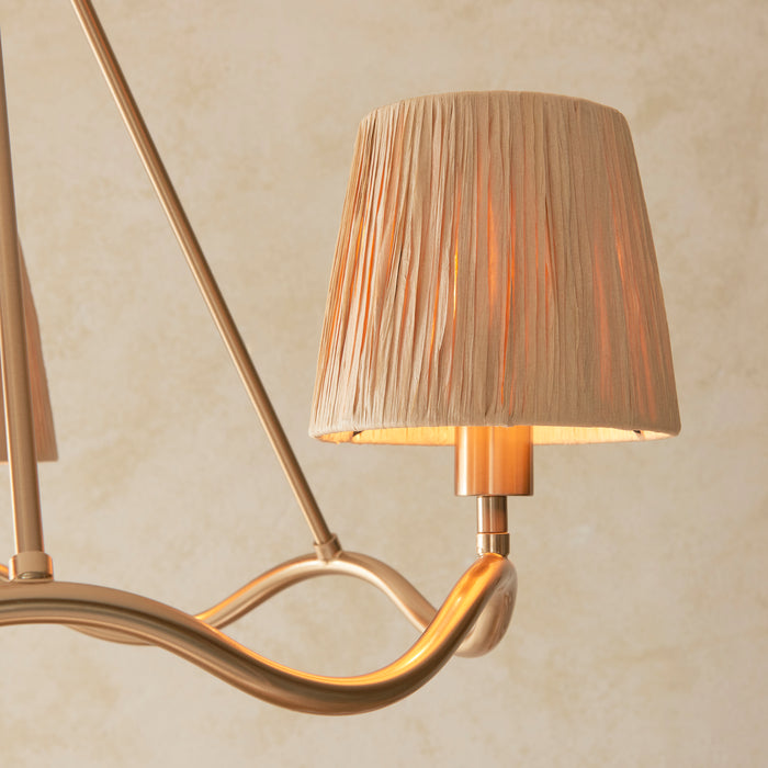 Endon 114213 Wriggle 3lt Pendant Brushed aged brass plate & natural raffia 3 x 6W LED E14 (Required) - westbasedirect.com