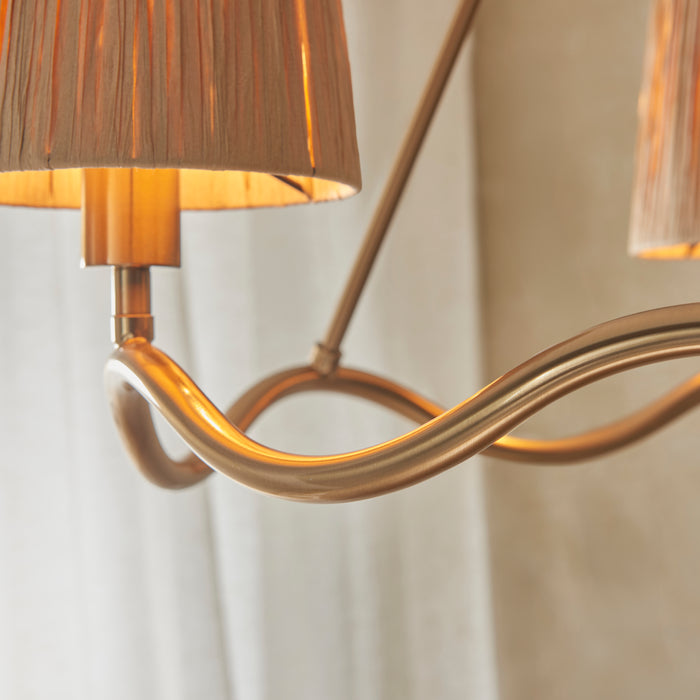 Endon 114213 Wriggle 3lt Pendant Brushed aged brass plate & natural raffia 3 x 6W LED E14 (Required) - westbasedirect.com