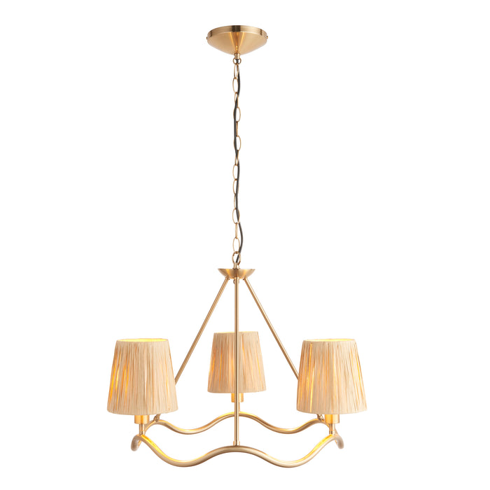 Endon 114213 Wriggle 3lt Pendant Brushed aged brass plate & natural raffia 3 x 6W LED E14 (Required) - westbasedirect.com
