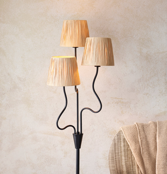 Endon 114221 Wriggle 3lt Floor Matt black & natural raffia 3 x 7W LED E14 (Required) - westbasedirect.com