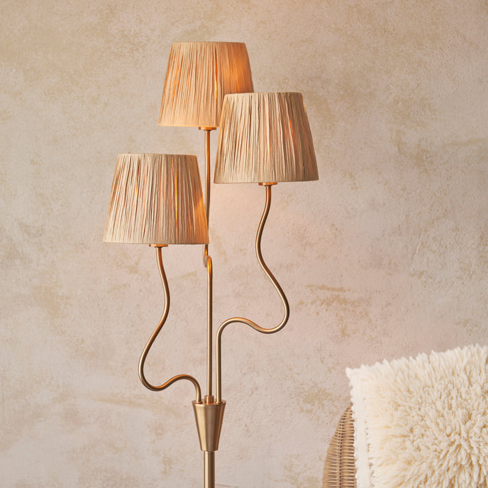 Endon 114222 Wriggle 3lt Floor Brushed aged brass plate & natural raffia 3 x 7W LED E14 (Required) - westbasedirect.com