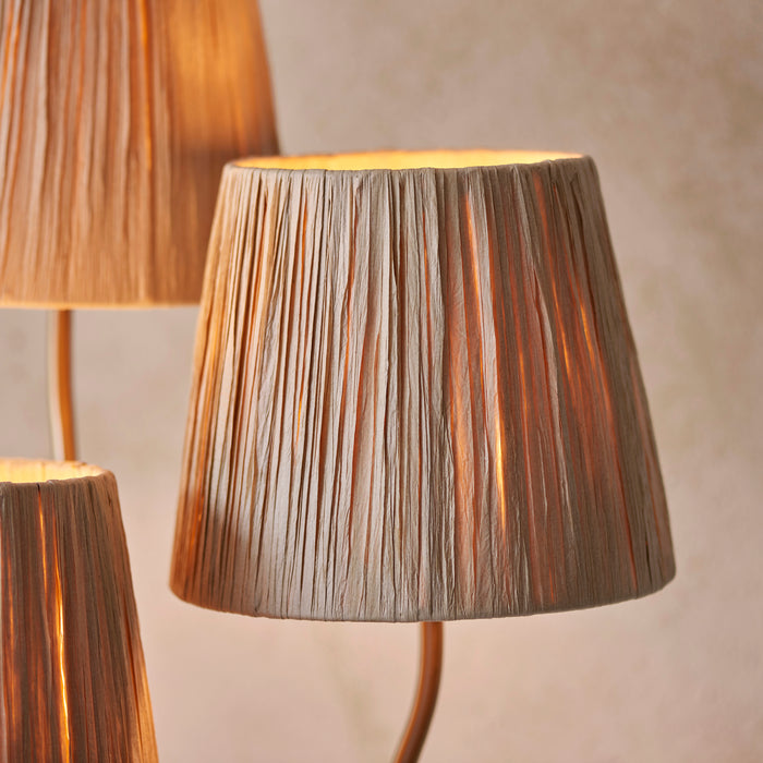 Endon 114222 Wriggle 3lt Floor Brushed aged brass plate & natural raffia 3 x 7W LED E14 (Required) - westbasedirect.com