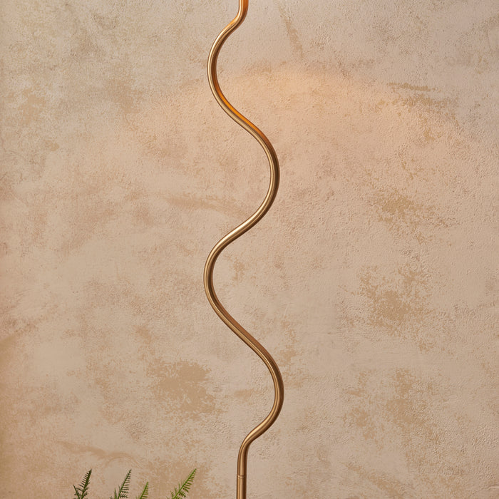 Endon 114224 Wriggle Floor Brushed aged brass plate & natural raffia 10W LED E27 (Required) - westbasedirect.com