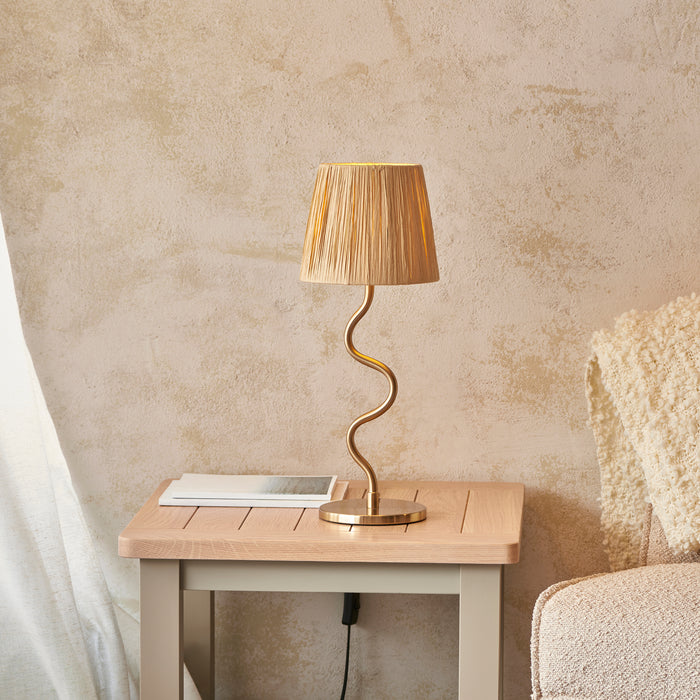 Endon 114225 Wriggle Table Brushed aged brass plate & natural raffia 7W LED E14 (Required) - westbasedirect.com