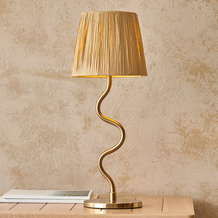 Endon 114225 Wriggle Table Brushed aged brass plate & natural raffia 7W LED E14 (Required) - westbasedirect.com