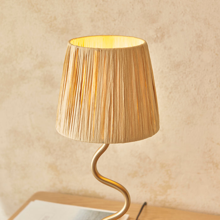 Endon 114225 Wriggle Table Brushed aged brass plate & natural raffia 7W LED E14 (Required) - westbasedirect.com