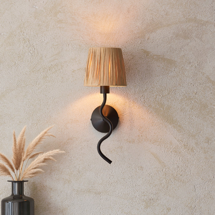 Endon 114226 Wriggle Wall Matt black & natural raffia 7W LED E14 (Required) - westbasedirect.com