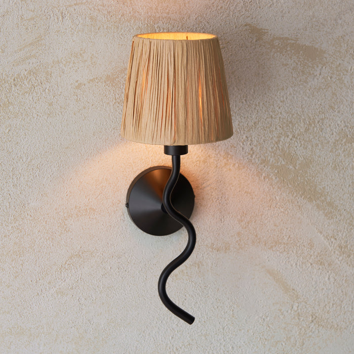 Endon 114226 Wriggle Wall Matt black & natural raffia 7W LED E14 (Required) - westbasedirect.com