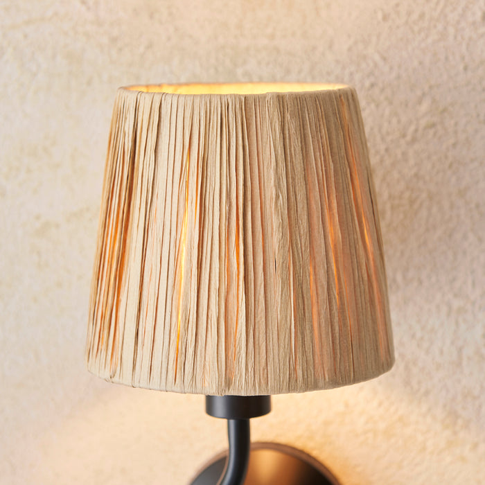 Endon 114226 Wriggle Wall Matt black & natural raffia 7W LED E14 (Required) - westbasedirect.com
