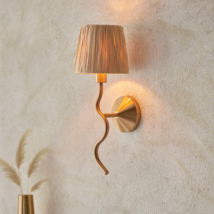 Endon 114227 Wriggle Wall Brushed aged brass plate & natural raffia 7W LED E14 (Required) - westbasedirect.com