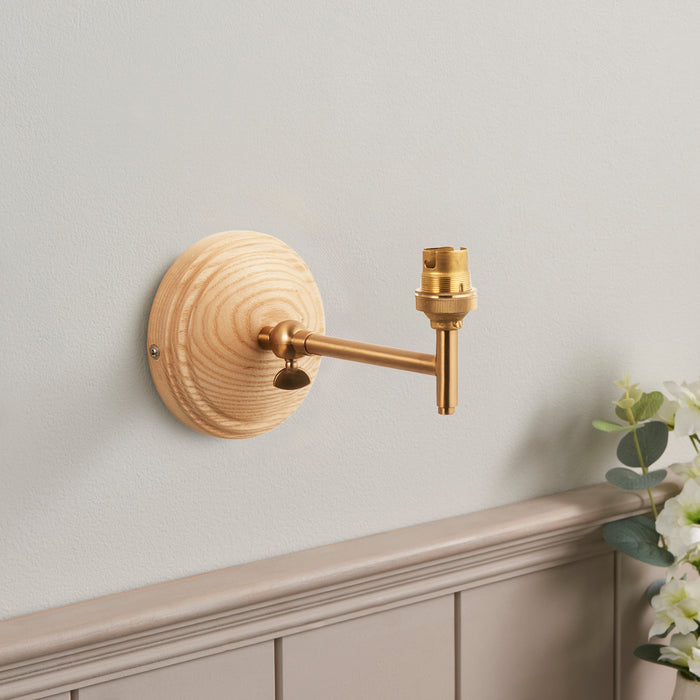Endon 115075 Wood Wing Wall Fitting Ash wood & brushed aged brass plate 7W LED B22 (Required) - westbasedirect.com