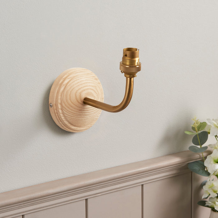 Endon 115076 Wood Arc Wall Fitting Ash wood & brushed aged brass plate 7W LED B22 (Required) - westbasedirect.com