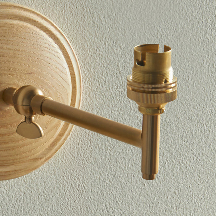 Endon 115077 Wood Fold Wall Fitting Ash wood & brushed aged brass plate 7W LED B22 (Required) - westbasedirect.com