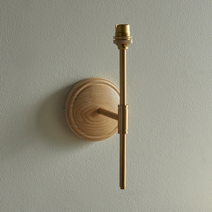 Endon 115078 Wood T Bar Wall Fitting Ash wood & brushed aged brass plate 7W LED B22 (Required) - westbasedirect.com