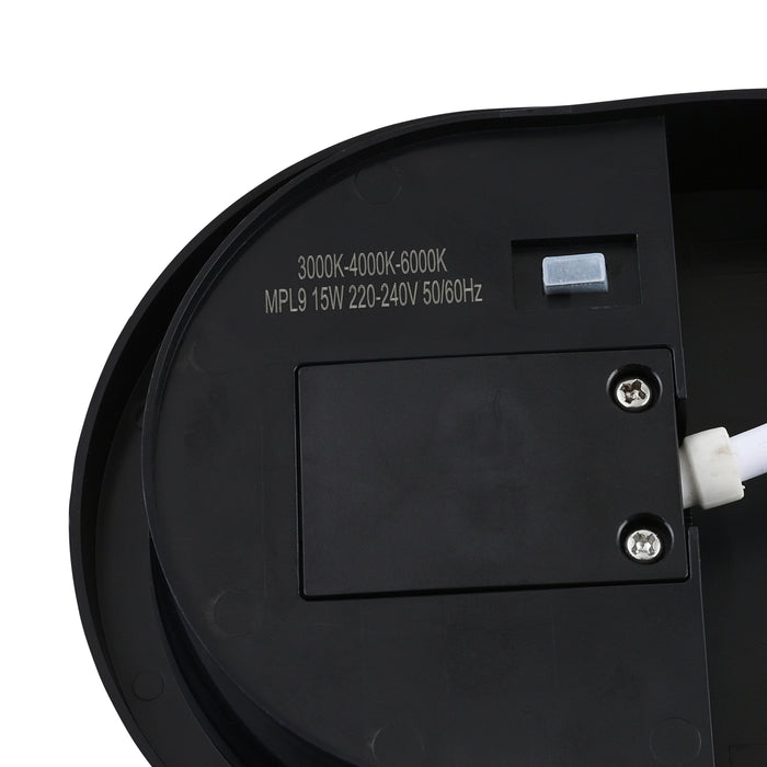 Saxby 118826 Pillo Plus CCT 15W IP65 Oval LED Bulkhead 3000K/4000K/6000K - Black