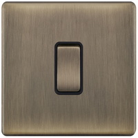 Selectric 5MPLUS-601 5M-PLUS Screwless 1 Gang 2 Way 10AX Plate Switch - Antique Brass, Black Insert