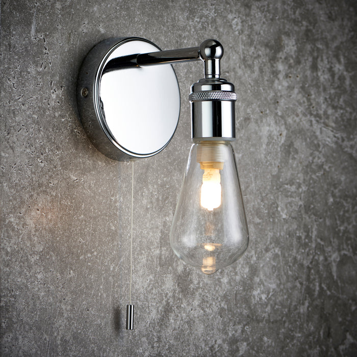 Saxby 120815 Ori IP44 3.5W G9 Single Bathroom Wall Light with Pull Cord - Chrome (Lamp Not Included)