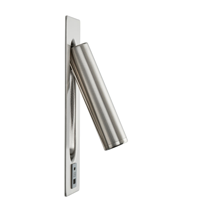 Saxby 120963 Lumos 3W IP20 Adjustable LED Wall Light with USB A+C 3000K - Stainless Steel