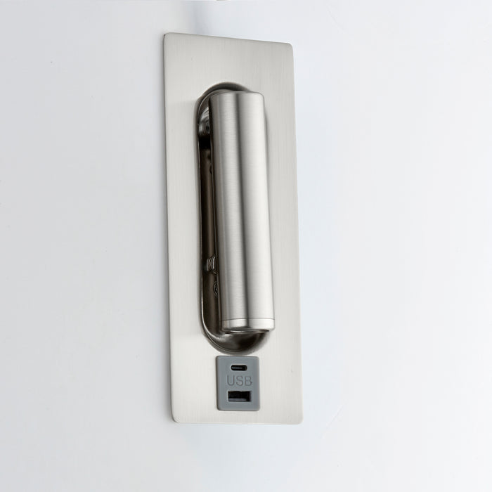 Saxby 120963 Lumos 3W IP20 Adjustable LED Wall Light with USB A+C 3000K - Stainless Steel