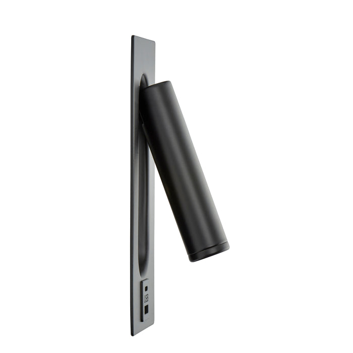 Saxby 120965 Lumos 3W IP20 Adjustable LED Wall Light with USB A+C 3000K - Matt Black