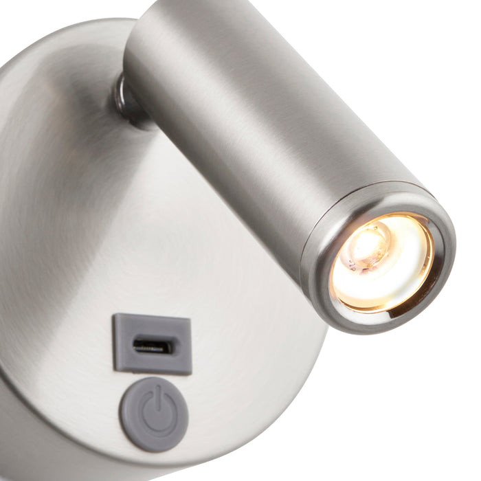 Saxby 120966 Lumos Mini 3W IP20 Adjustable LED Wall Light with USB C 3000K - Stainless Steel