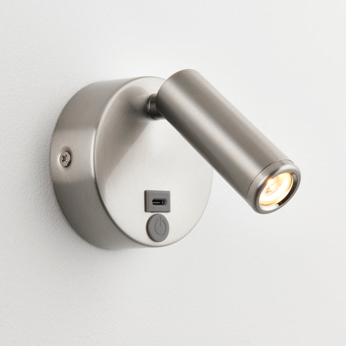 Saxby 120966 Lumos Mini 3W IP20 Adjustable LED Wall Light with USB C 3000K - Stainless Steel