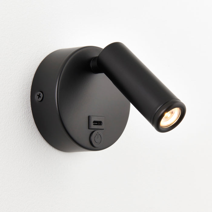 Saxby 120968 Lumos Mini 3W IP20 Adjustable LED Wall Light with USB C 3000K - Matt Black