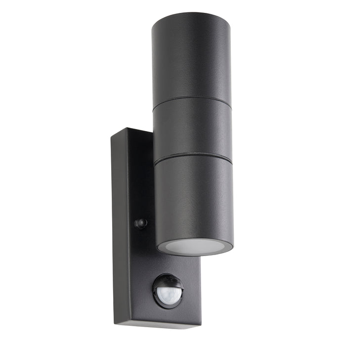 Saxby 121029 Scope GU10 IP65 Aluminium Fixed Up/Down Wall Light with PIR & Photocell - Matt Black (Lamp Not Included)
