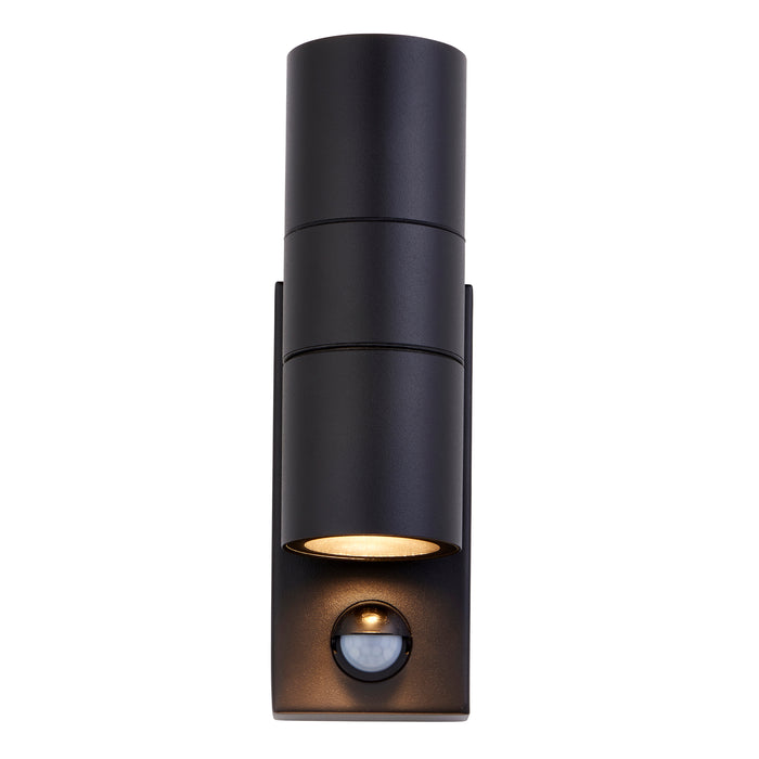 Saxby 121029 Scope GU10 IP65 Aluminium Fixed Up/Down Wall Light with PIR & Photocell - Matt Black (Lamp Not Included)
