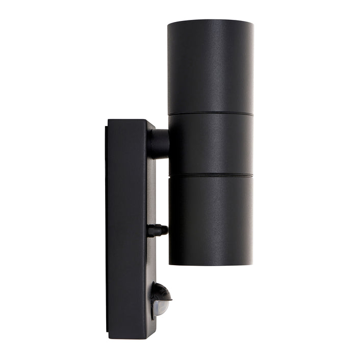 Saxby 121029 Scope GU10 IP65 Aluminium Fixed Up/Down Wall Light with PIR & Photocell - Matt Black (Lamp Not Included)
