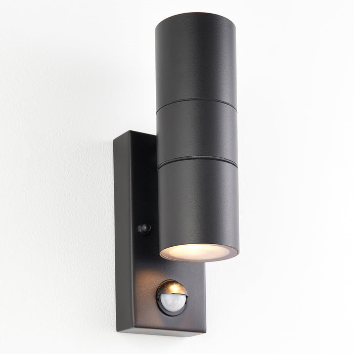Saxby 121029 Scope GU10 IP65 Aluminium Fixed Up/Down Wall Light with PIR & Photocell - Matt Black (Lamp Not Included)