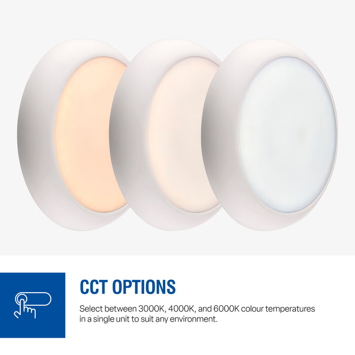 Saxby 122317 EvoX CCT 6W/8.5W/10.5W/13W IP65 LED Round Bulkhead Dimmable 3000K/4000K/6000K - Matt White