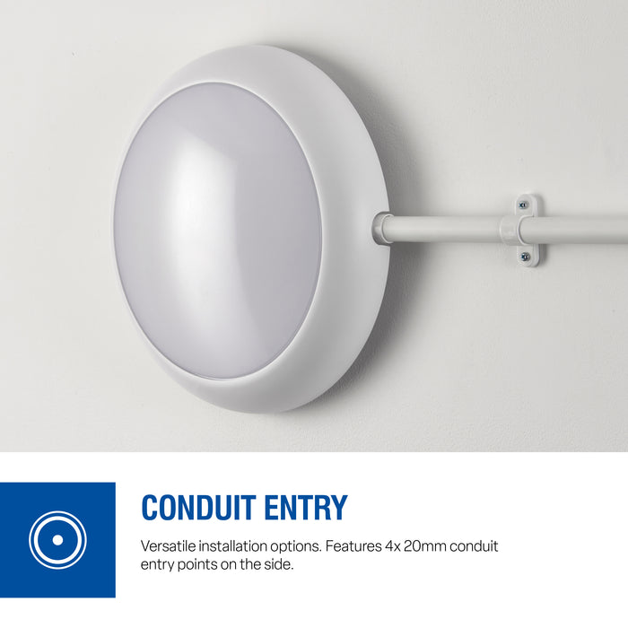 Saxby 122318 EvoX CCT 6W/8.5W/10.5W/13W IP65 LED Round Bulkhead c/w Microwave/Photocell Dimmable 3000K/4000K/6000K - Matt White