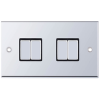 Selectric 7MPRO-504 7M-PRO 4 Gang 2 Way 10AX Plate Switch - Polished Chrome, Black Insert