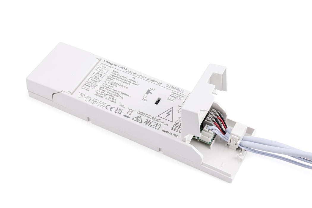 Integral ILEMPK021 Quick Fit Emergency Conversion Kit Manual/Self Test Switchable With Prewired Male-Female Quick Connectors 2.5W 20-90Vdc LiFePO4 3Hr with Remote LED Indicator