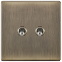 Selectric 5MPLUS-TOG-22 5M-PLUS Screwless 2 Gang 2 Way 10A Toggle Switch - Antique Brass