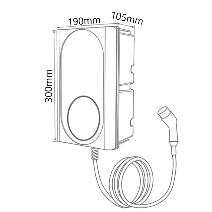 EVEC VEC03 Wall Mounted Smart EV Charger 7.4kW Single Phase Tethered Universal Socket Type 2 5M - westbasedirect.com