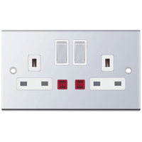 Selectric DSL324 5M 2 Gang 13A Switched DP Socket Outlet with Neon - Polished Chrome, White Insert