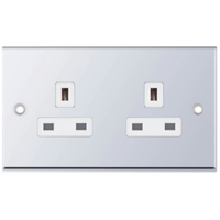 Selectric 7MPRO-320 7M-PRO 2 Gang 13A Unswitched Socket Outlet with 2 Earth Terminals - Polished Chrome, White Insert