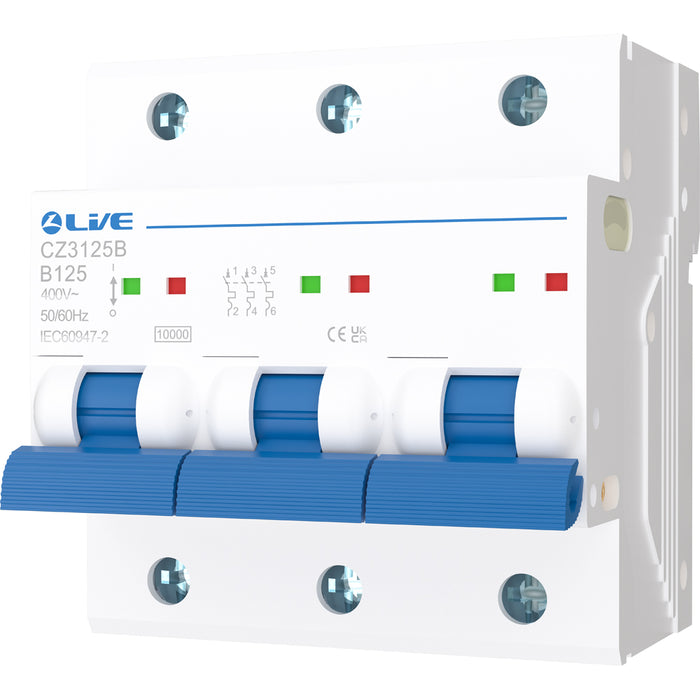 LIVE Electrical CZ3125B Triple Pole 125A B Curve 10kA MCB