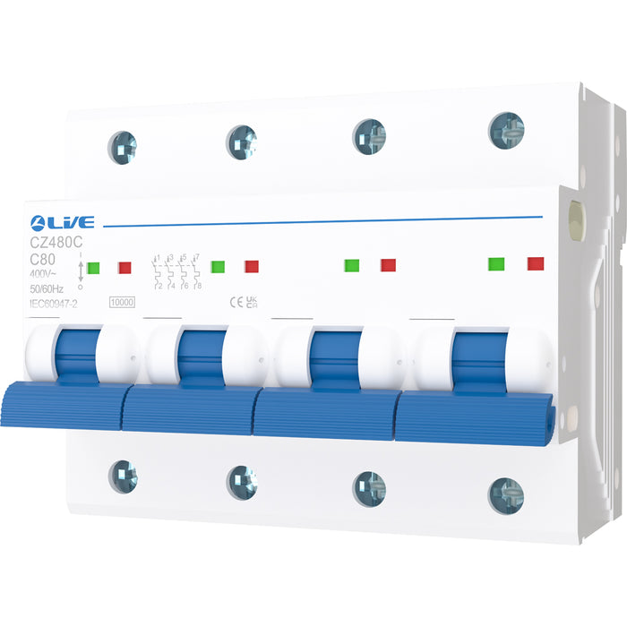 LIVE Electrical CZ480C 4 Pole 80A C Curve 10kA MCB