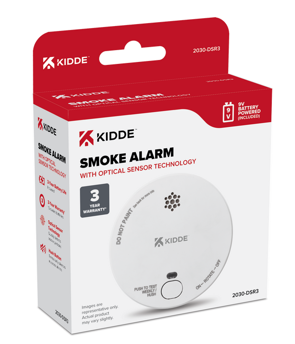 Kidde 2030-DSR3 Battery Powered Optical Smoke Alarm with 3-Year Battery Life