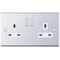 Selectric 7MPRO-351 7M-PRO 2 Gang 13A Switched SP Socket Outlet - Polished Chrome, White Insert