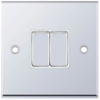 Selectric 7MPRO-302 7M-PRO 2 Gang 2 Way 10AX Plate Switch - Polished Chrome, White Insert