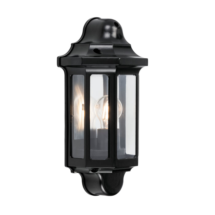 Saxby 1818S Traditional half lantern IP44 15W Satin black paint & clear pc 15W LED E27 (Required) - westbasedirect.com