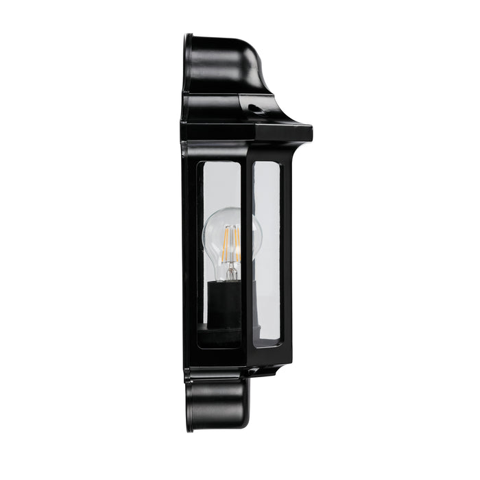 Saxby 1818S Traditional half lantern IP44 15W Satin black paint & clear pc 15W LED E27 (Required) - westbasedirect.com