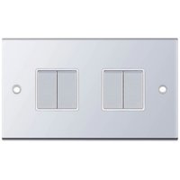 Selectric DSL304 5M 4 Gang 2 Way 10AX Plate Switch - Polished Chrome, White Insert