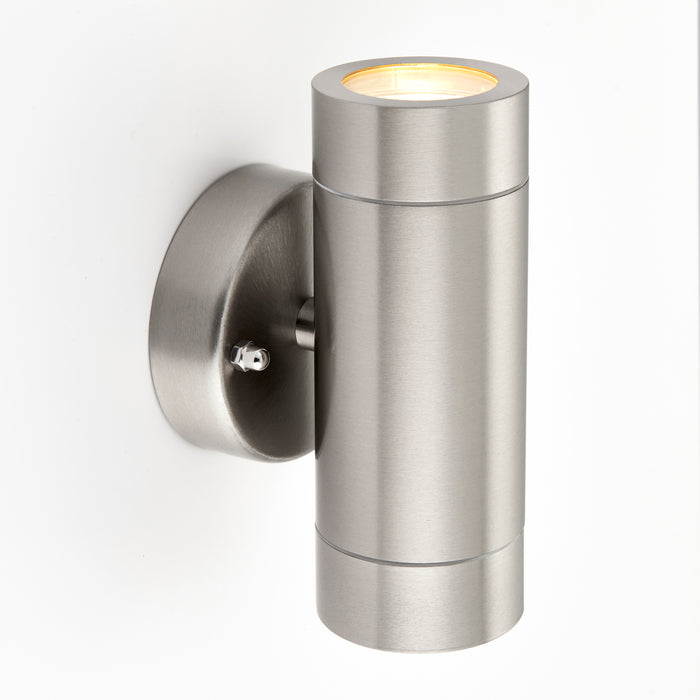 Saxby 13802 Palin 2lt wall IP44 7W Brushed stainless steel & clear glass 2 x 7W LED GU10 (Required) - westbasedirect.com